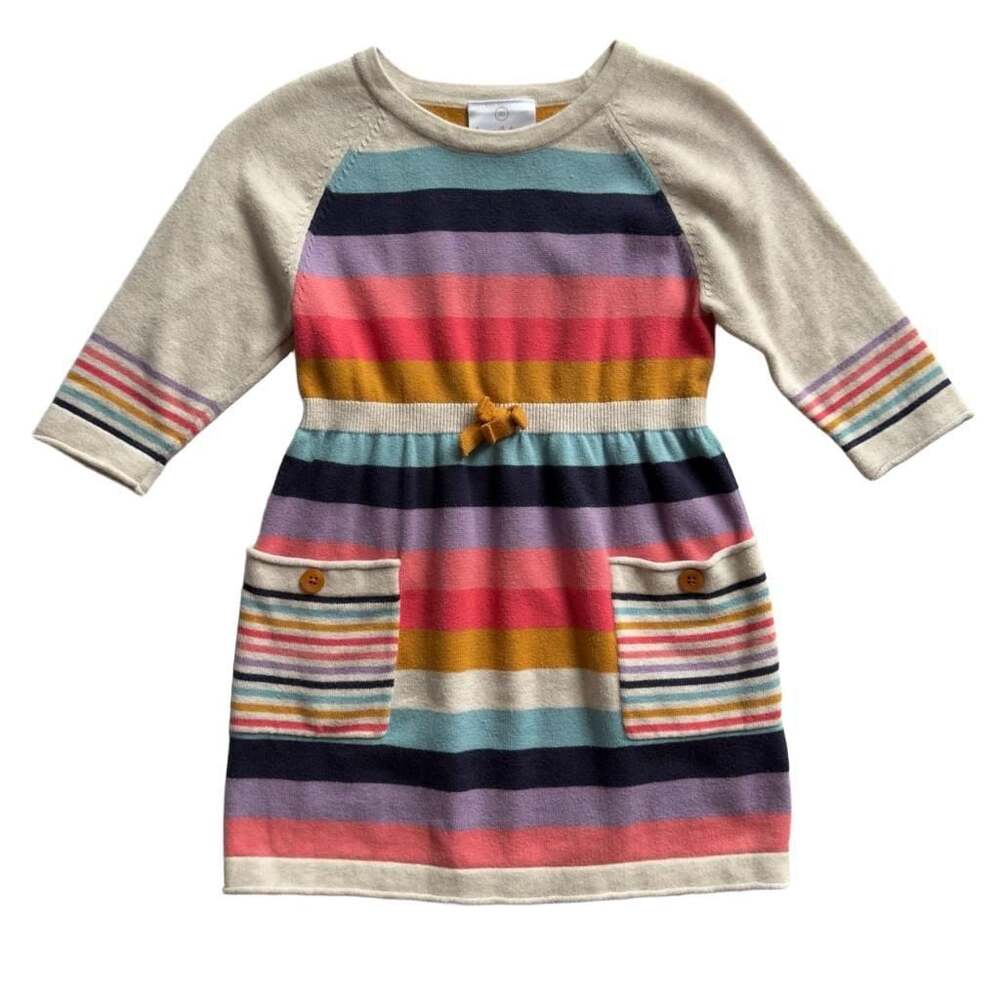 Hanna Andersson 3T Rainbow Stripe Sweater Dress Long Sleeve 100% Cotton